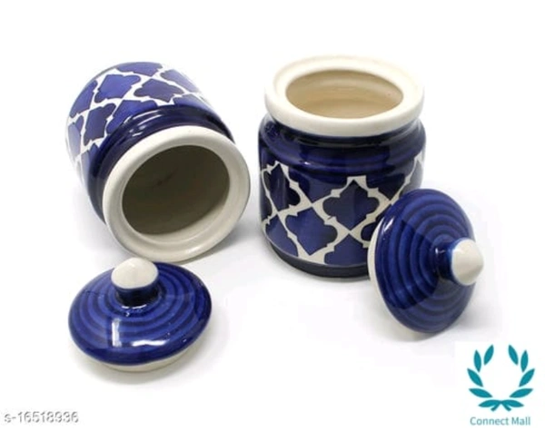 Handcrafted Morrocon Ceramic Achar Pickle Jar/Barni with Lid - Blue, Ceramic